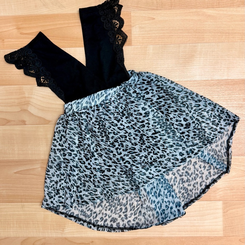 Girls Leopard Chiffon Dress | Lace Detail | Size 2T